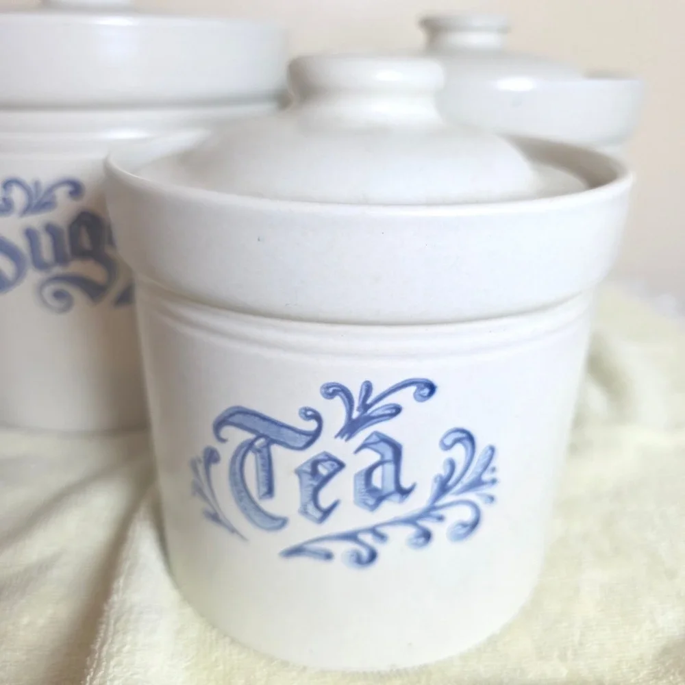 Vintage Pfaltzgraff Yorktowne Blue Canister Set Flour Sugar Coffee Tea